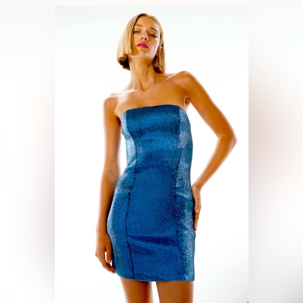 NWT H&M blue shimmery bandeau dress sz M